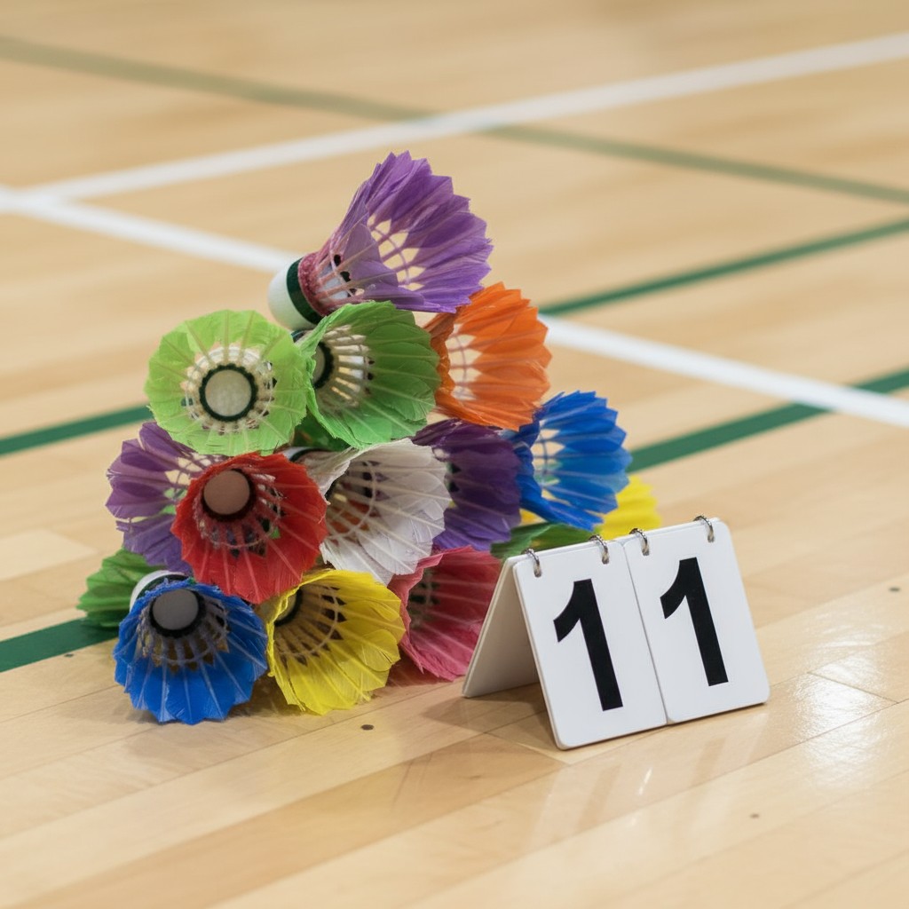 Les raquettes de badminton sur une cour de sport.